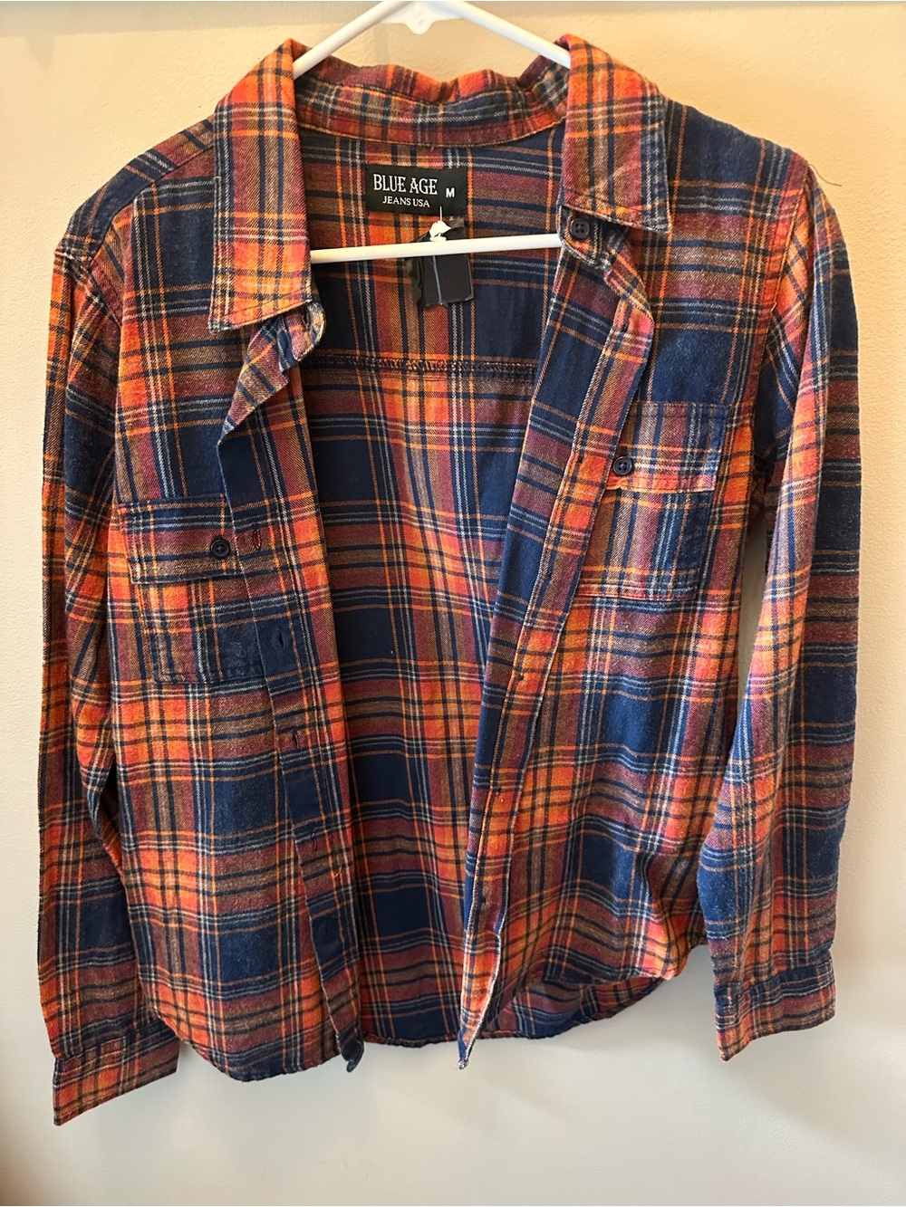 NWT Blue Age Plaid Flannel Shirt - Navy & Orange